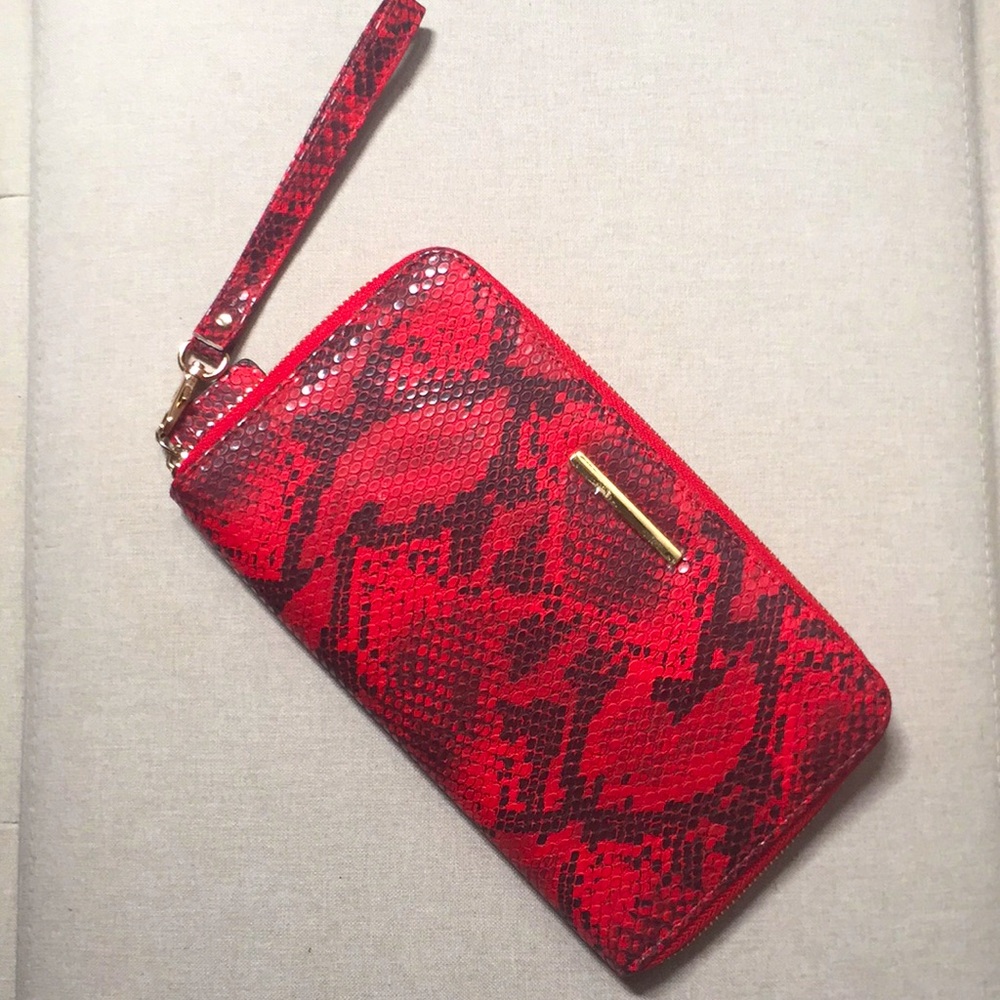 Red snake skin clutch